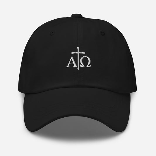 Alpha and Omega embroidered Christian cap black — faith gift for dad husband or pastor | The Faith World