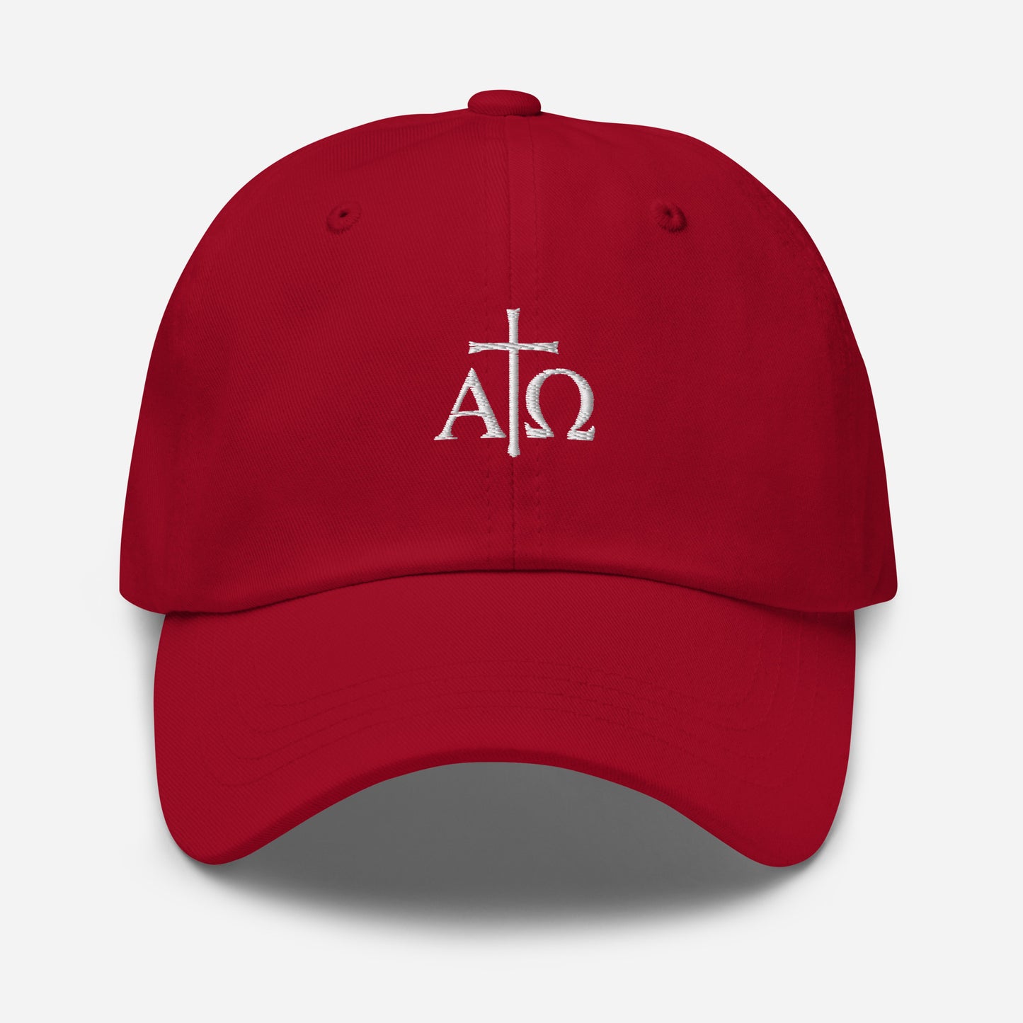 Alpha Omega hat closeup embroidery — meaningful faith gift for dad | The Faith World