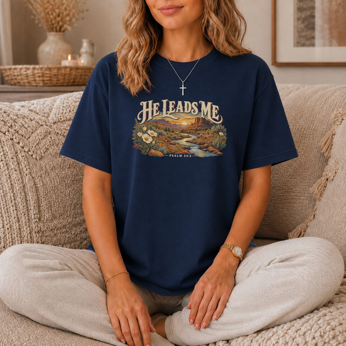 He Leads Me Western Desert T-Shirt