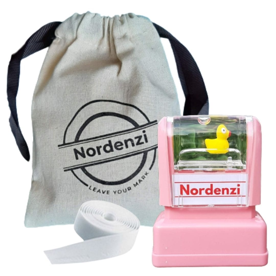 custom name stamp set Nordenzi pink canvas pouch