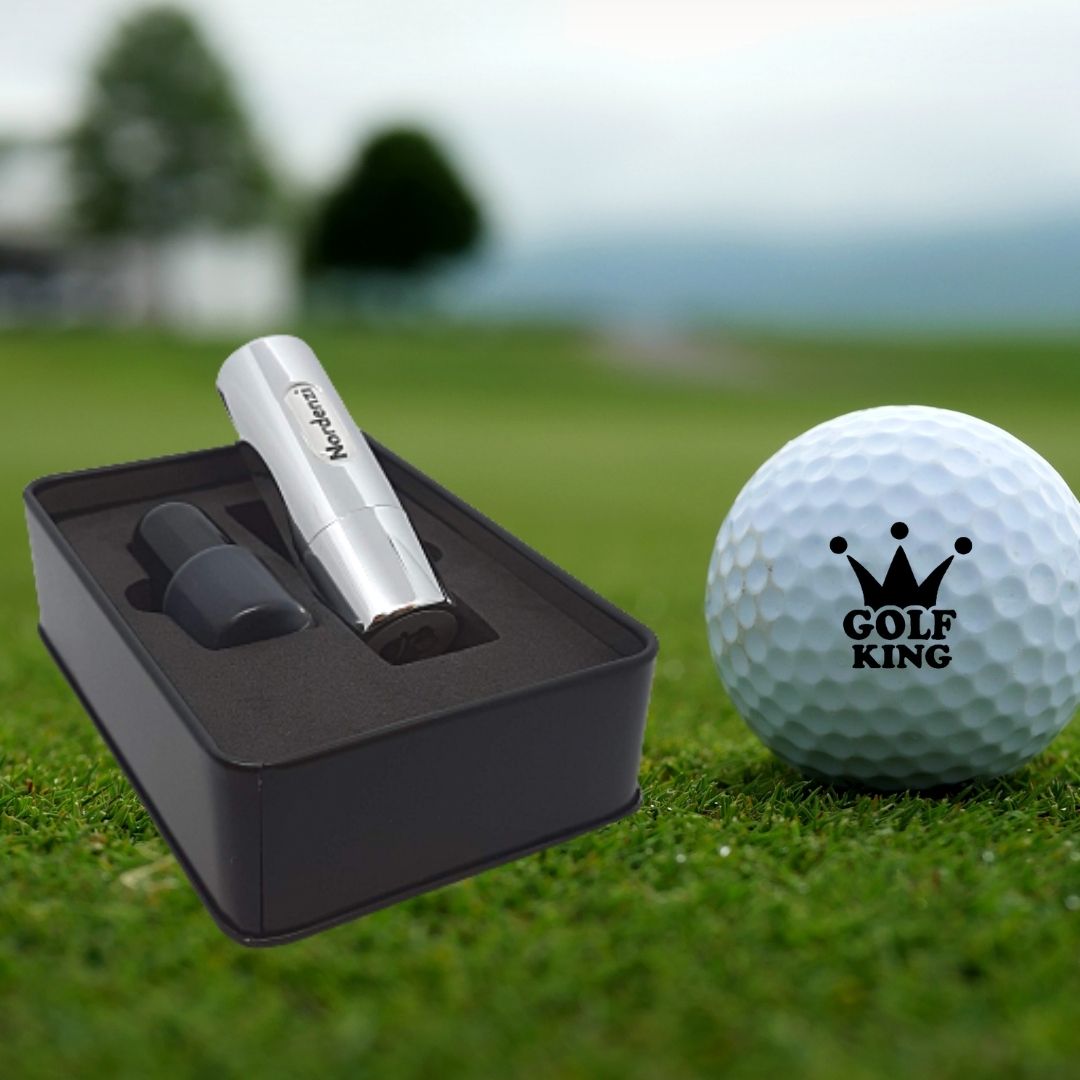 Nordenzi Silver nickel plated golf ball stamp set crown king