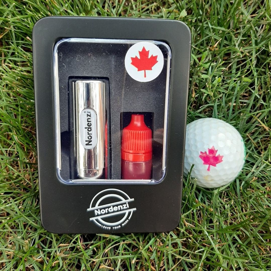 Gift set Nordenzi Silver nickel plated golf ball stamp marker maple leaf canada